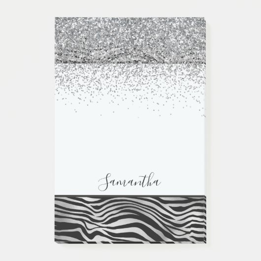 Zilver Zwart Zebra Print Sparkle Post-it® Notes (Voorkant)