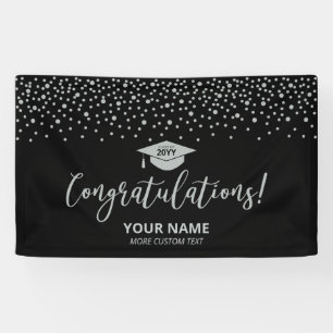 Zilver & Zwarte Confetti Felicitaties Afstuderen Spandoek