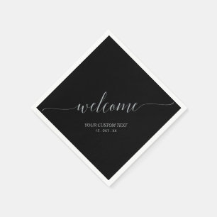 Zilver & Zwarte Elegante Script Welkom Feest Servet