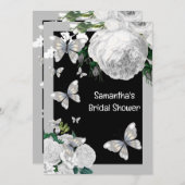 Zilver zwarte en witte elegante rozen bridale part kaart (Voorkant / Achterkant)