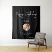 Zilver & Zwarte Gelukkige Verjaardag Foto Feest Ac Wandkleed (In situ)