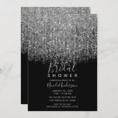 Zilver & Zwarte Glitterende Bruiloftsfeest Kaart (Voorkant / Achterkant)