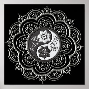 Zilver & Zwarte Mandala Poster