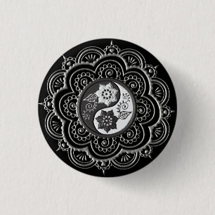 Zilver & Zwarte Mandala Ronde Button 3,2 Cm