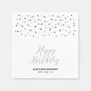 Zilver & Zwarte Zeshoek Confetti Verjaardag Servet