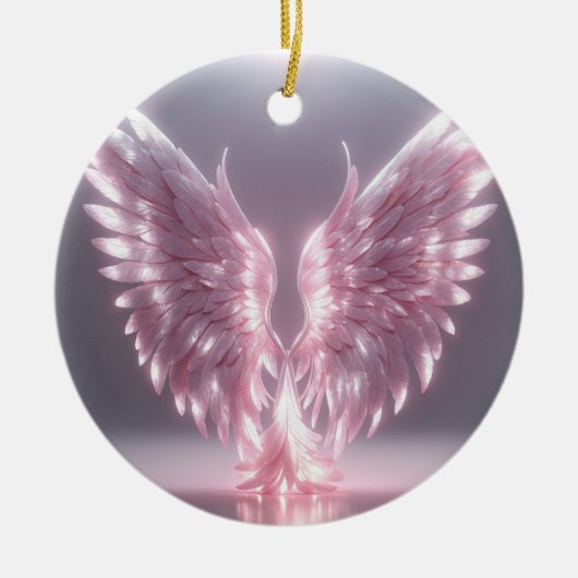 Zilverachtig licht roze engel vleugel symbool keramisch ornament (Voorkant)