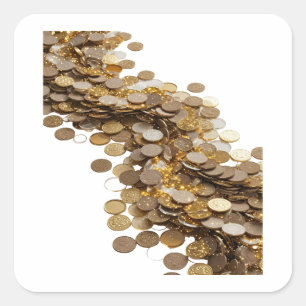 Zilverachtige GOUDEN MUNTEN DIE IN DE WIND WAAIEN Vierkante Sticker