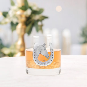 Zilverachtige Paard en Hoefijzer Embleem Gepersona Whisky Glas