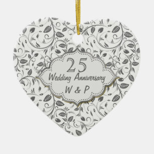 Zilverbladeren 25th Wedding Jubileum Keramisch Ornament