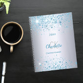 Zilverblauw glitter naam monogram 2026 planner