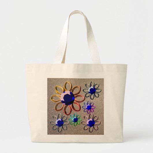 Zilverbloem op glitter grote tote bag (Voorkant)