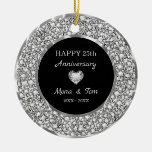 Zilverdiamanten ring en hart keramisch ornament