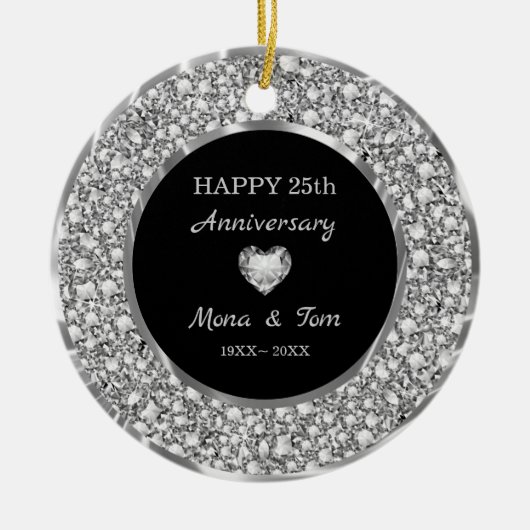 Zilverdiamanten ring en hart keramisch ornament (Voorkant)