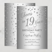 Zilveren 19e verjaardagsfeest kaart (Voorkant / Achterkant)