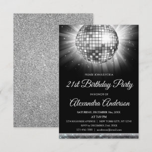 Zilveren 21e Verjaardagsfeestje Disco Ball - 70's Kaart