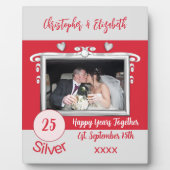 Zilveren 25 jaar jubileum voeg namen foto rood toe fotoplaat (Voorkant)
