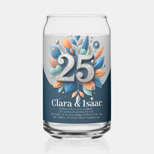Zilveren 25e huwelijksjubileum bloemenfoto feest blikvorm glas