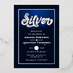 Zilveren 25e huwelijksjubileum folie uitnodiging