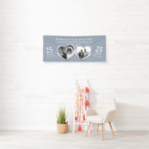 Zilveren 25e trouwdag harten foto spandoek