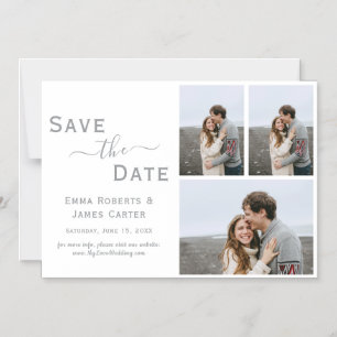 Zilveren 3 Foto Save the Date Magneet Magnetische Uitnodiging