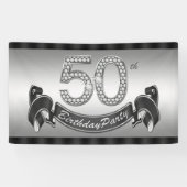 Zilveren 50ste verjaardagsfeestje spandoek (Horizontaal)