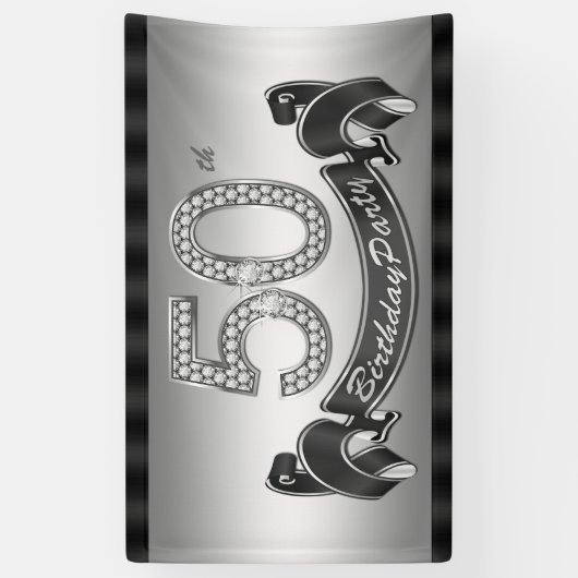 Zilveren 50ste verjaardagsfeestje spandoek (Verticaal)