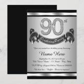 Zilveren 90ste verjaardagsfeestje kaart (Voorkant / Achterkant)