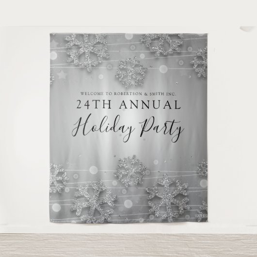 Zilveren achtergrond Corporate Elegante Winter Gla Wandkleed (Voorkant)