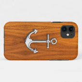 Zilveren anker op teak fineer stijlen Case-Mate iPhone case (Achterkant (horizontaal))