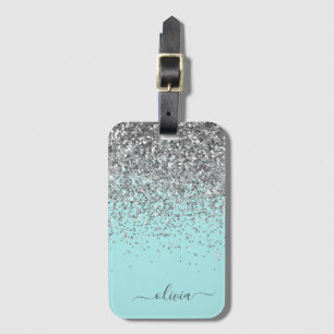 Zilveren Aqua Teal Blauwe Meisjesachtige Glitter M Bagagelabel