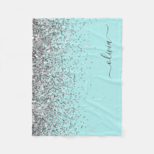 Zilveren Aqua Teal Blauwe Meisjesachtige Glitter M Fleece Deken