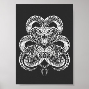Zilveren Art Deco Cobra Sierlijke Lijn Kunst Gra Poster