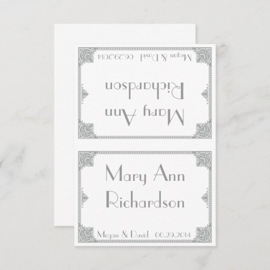 Zilveren Art Deco - Elegante Tafelkaarten voor Huw Kaart (Voorkant / Achterkant)