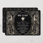 Zilveren Art Deco Pauw Bruiloft Thee Feestje Kaart (Voorkant / Achterkant)