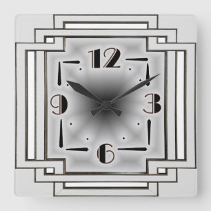 Zilveren Art Deco Vierkante Klok