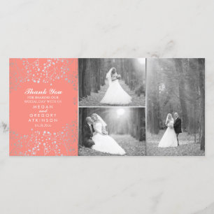 Zilveren Baby's Breath Koraal Bruiloft Foto Dank u Bedankkaart