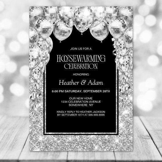 Zilveren Ballonnen Housewarming Party Kaart