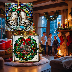 Zilveren Bellen Nep Gebrandschilderd Glas Keramisch Ornament