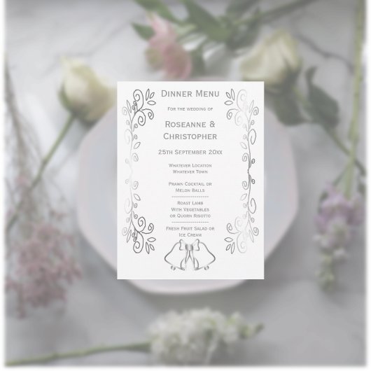 Zilveren Bellen Scrollwork Ontwerp Wedding Menu