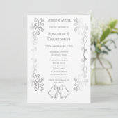 Zilveren Bellen Scrollwork Ontwerp Wedding Menu (Staand voorkant)