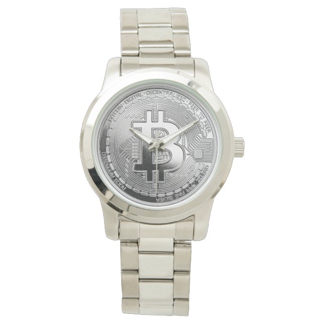 zilveren bitcoin horloge (Voorkant)