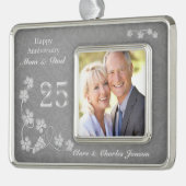 Zilveren bladeren op grijs 25e bruiloft Jubileum Verzilverd Kader Ornament (Links)