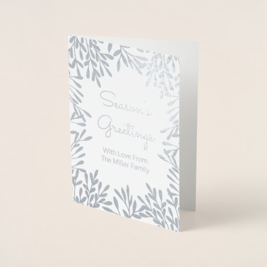Zilveren bladeren vakantie aangepaste kerst folie kaarten (Voorkant)