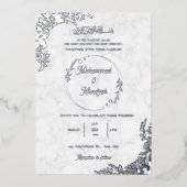 Zilveren bladeren  wit marmer moslim bruiloft folie uitnodiging (Voorkant)