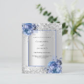 Zilveren blauw 25e huwelijksverjaardag uitnodiging (Staand voorkant)