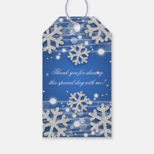 Zilveren Blauw 30e Verjaardag Dank u Winter Cadeaulabel (Achterkant)