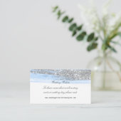 Zilveren Blauw Glitte Delicate Script Bruiloft Web Informatiekaartje (Staand voorkant)