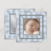 Zilveren Blauwe Baby Boy Foto Doop Doop Kaart (Voorkant / Achterkant)