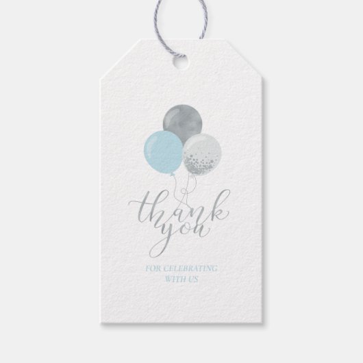Zilveren & blauwe ballonnen | Party Dank u Favor T Cadeaulabel (Voorkant)