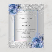 Zilveren blauwe bloemen bruiloft uitnodiging (Voorkant)
